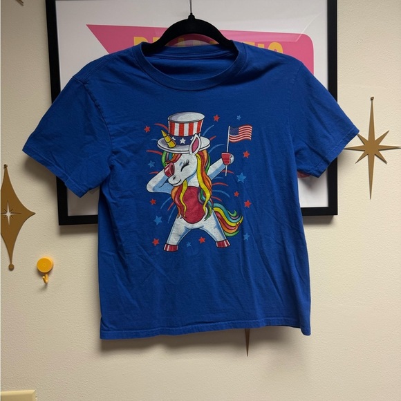 Dabbing Unicorn 4th of July Uncle Sam Royal Blue Kids T-Shirt - Picture 2 of 3